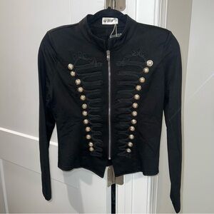 Black Embellished Military-Style Zip Jacket